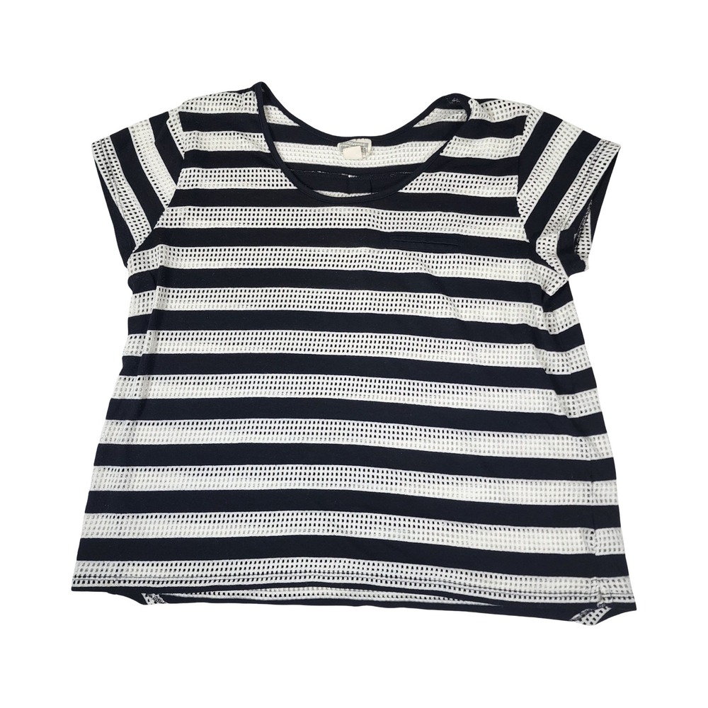 Converse One Star Womens Large Navy Blue White Striped Mesh Short Sleeve Top